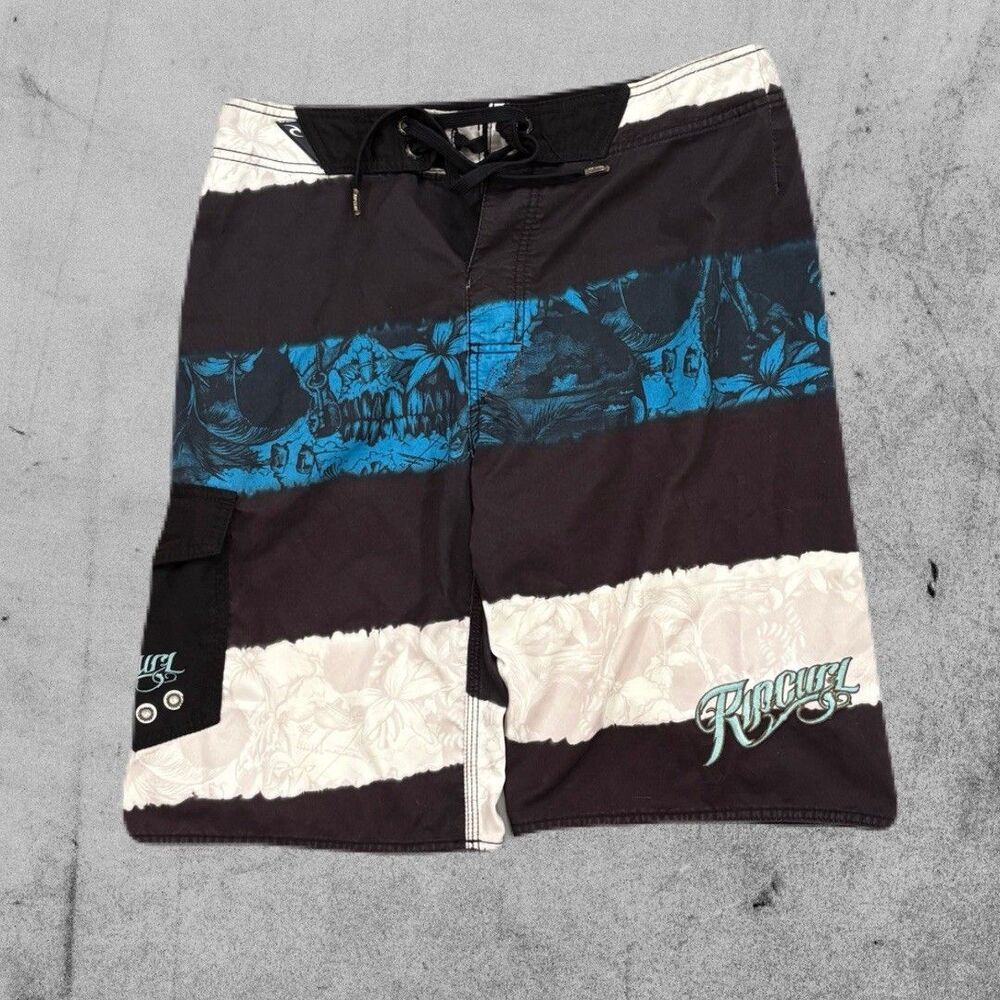 Vintage 2000s Y2K Rip Curl Board Shorts Swim Trunks Size 30 Blue Hawaiian